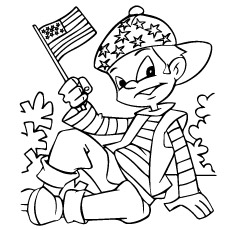Desenho de Menino de 4 de julho com bandeira para colorir
